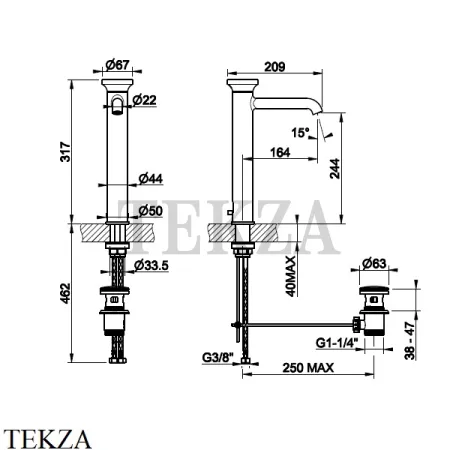 Gessi Origini WARM Смеситель для раковины с донным клапаном 66003-845, Dark Bronze