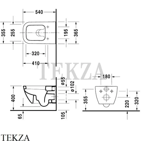 Duravit Happy D.2 Унитаз подвесной, без ободка 2222098900, сиденье микролифт SoftClose, антрацит