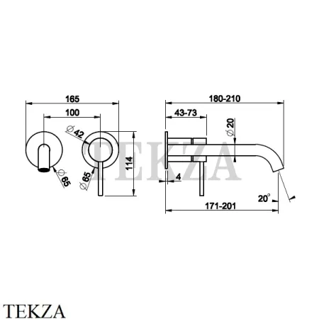 Gessi 316 FLESSA Смеситель для раковины, внешняя часть, 17-20 см 54086-239, Steel Brushed