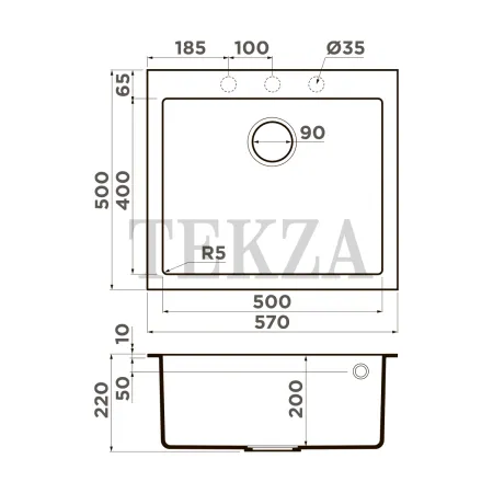 Omoikiri Bosen 57 Кухонная мойка Tetogranit прямоугольная 57-BL 4993145 черный