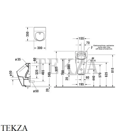 Duravit ME by Starck Писсуар, без ободка, электронный от сети 2809310093, белый глянец