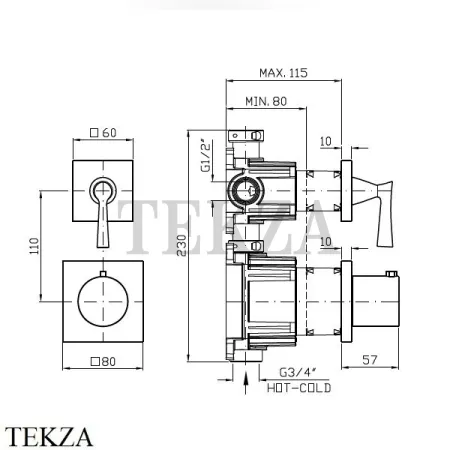 Zucchetti Bellagio Термостат для душа, 1 выход внешняя часть ZB2801, хром глянец