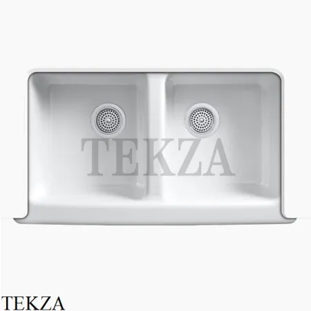 Kohler Hawthorne Мойка для кухни встраиваемая снизу с фартуком, 3 отверстия, чугун K-6534-4U-0, белый глянец