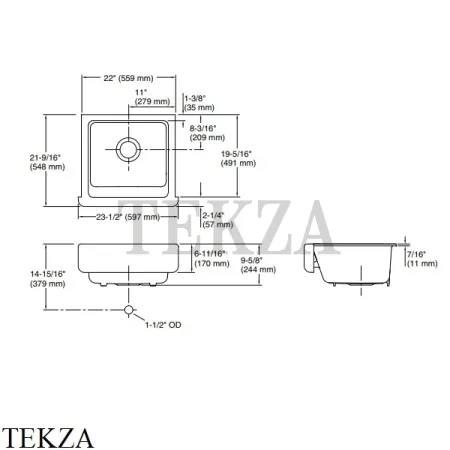 Kohler Whitehaven Мойка для кухни встраиваемая снизу с узким фартуком K-5664-0, чугун, белый глянец