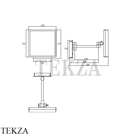 EMCO Pure Косметическое зеркало квадратное, LED-подсветка, 3x , шнур, прямой кронштейн, хром глянец