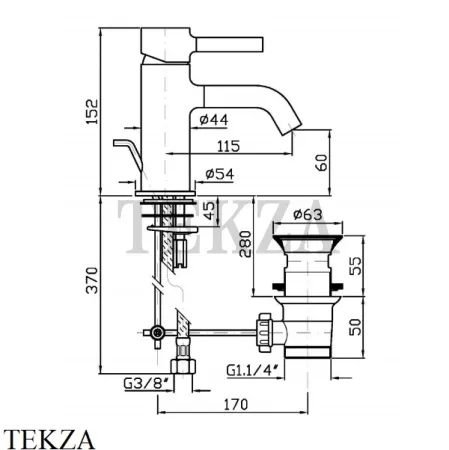 Zucchetti Pan Смеситель для раковины, с донным клапаном ZP6211.C8, nickel глянец