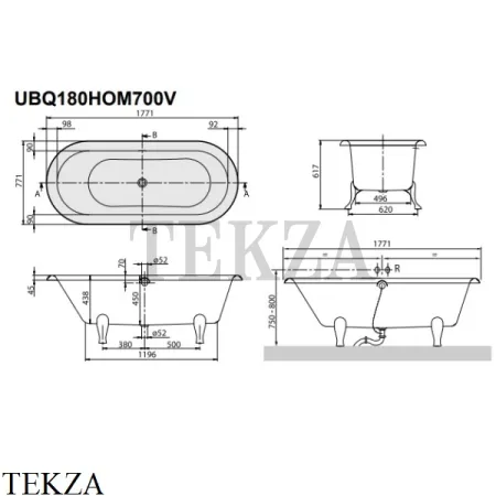 Villeroy & Boch Hommage Ванна отдельностоящая на ножках UBQ180HOM700V-01, Quaryl, белый глянец