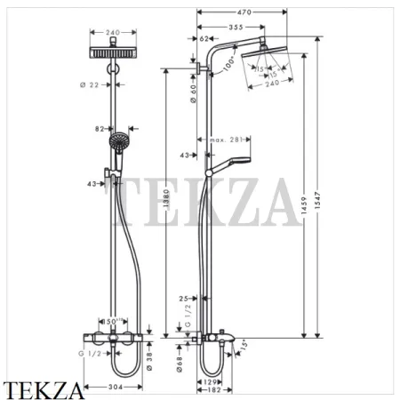 Hansgrohe Crometta E 240 1jet Showerpipe Душевая колонна с термостатом и изливом 27298000, хром глянец