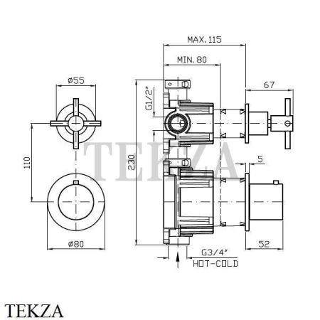 Zucchetti Helm Термостат для душа на 1 поток, внешняя часть ZHM801.XP91, медь brushed