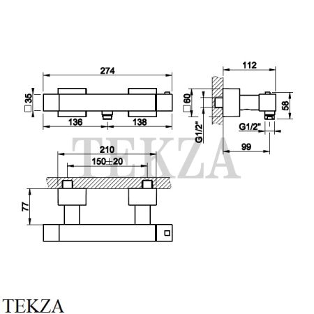 Gessi Rettangolo shower Смеситель термостатический для душа 19431-031, хром глянец