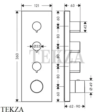 Axor ShowerCollection Модуль термостата, 3 потока, внешняя часть 10751000, хром глянец