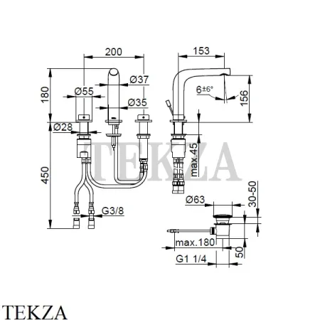 Keuco Edition 400 Смеситель термостат для раковины 150, с донным клапаном 51515130000, Хром черный шлифованный