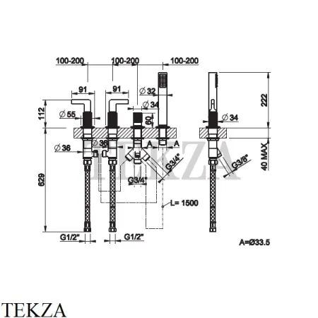 Gessi INCISO Смеситель для ванны, наполнение через слив-перелив 58043-149, Finox Brushed Nickel