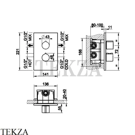 Gessi Emporio Via Manzoni Термостат для душа на 2 выхода, внешняя часть 38794-299, Black XL