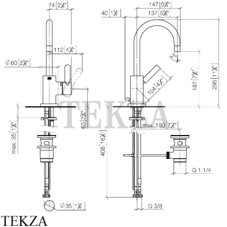 Dornbracht TARA Смеситель для раковины, с донным клапаном 33500882-28, латунь сатин Brushed