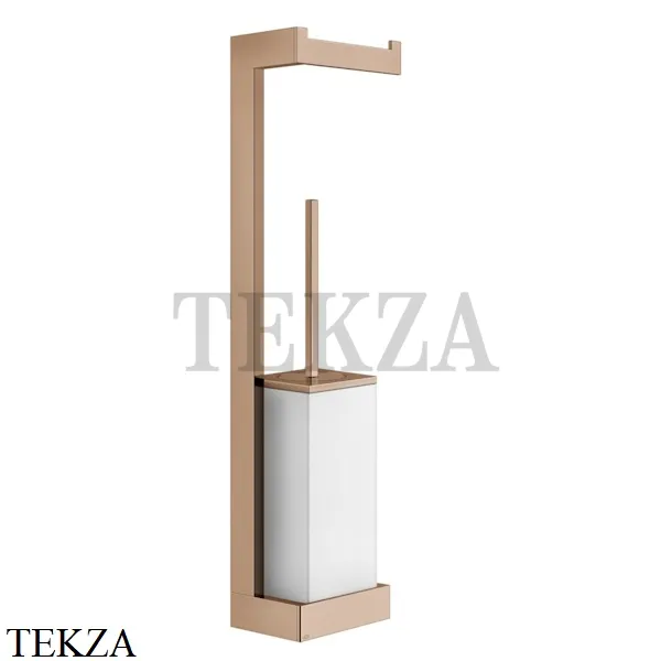 Gessi Rettangolo Стойка настенная с бумагодержателем и ершиком, белый 20867-030, Copper глянец PVD