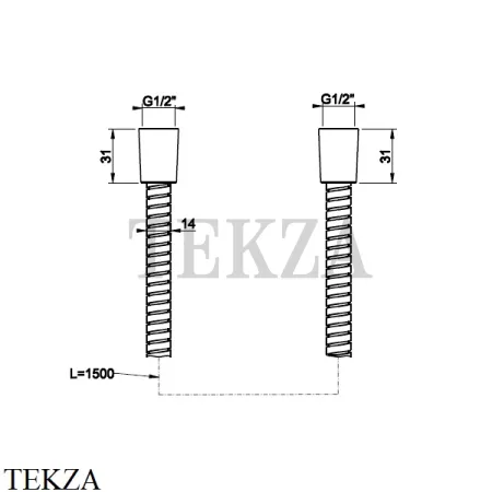 Gessi Шланг душевой металлический двойной фальцовки 150 см 01724-720, Nickel PVD