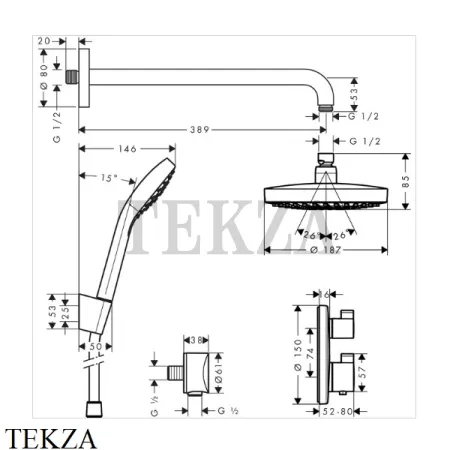 Hansgrohe Croma Select S 180 2jet Душевой набор с верхней лейкой 27295000, хром глянец