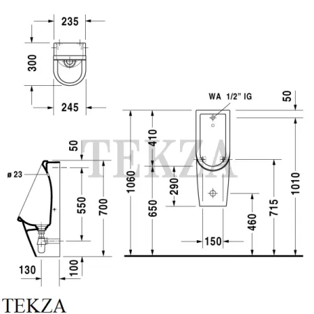 Duravit Starck 3 Писсуар, подача воды сзади 0827250000, белый глянец