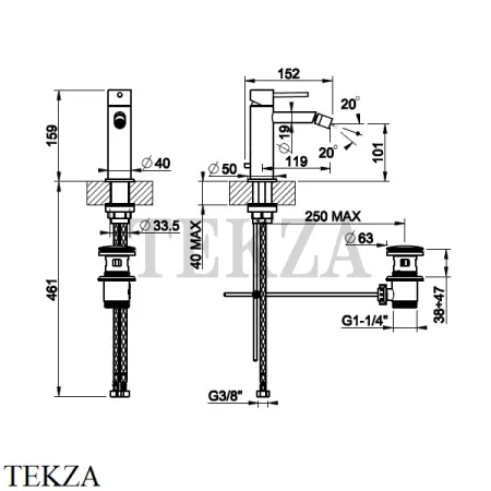 Gessi 316 TRAME Смеситель для биде, с донным клапаном 54307-239, Steel Brushed