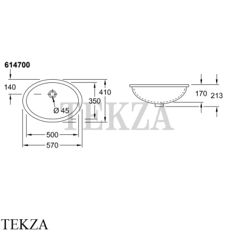 Villeroy & Boch EVANA Раковина встраиваемая снизу, с переливом 61470001, белый глянец