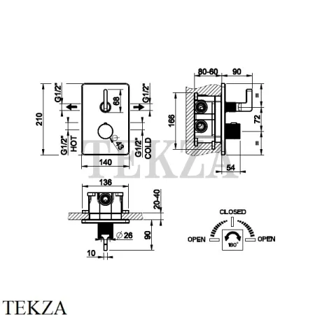Gessi INCISO SHOWER Термостатический смеситель, 2 потока, внешняя часть 58134-299, Black XL