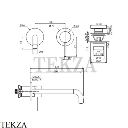 FIMA Carlo Frattini Spillo UP Смеситель для раковины 200, внешняя часть F3051WLX9NS, черный матовый