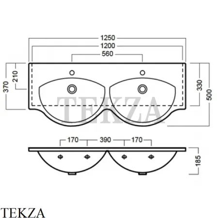 Hatria Sophie Раковина двойная подвесная, с переливом Y0Q501, белый глянец