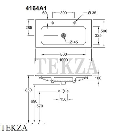 Villeroy & Boch FINION Раковина двойная для установки на тумбу, без перелива 4164A1R1, белый глянец, ceramicplus