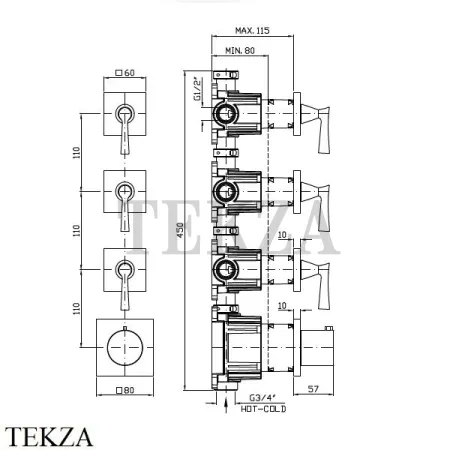Zucchetti Bellagio Термостат для душа, 3 выхода, внешняя часть ZB2803, хром глянец