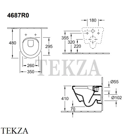 Villeroy & Boch ARCHITECTURA Унитаз подвесной без ободка 4687R001, сиденье микролифт, белый глянец
