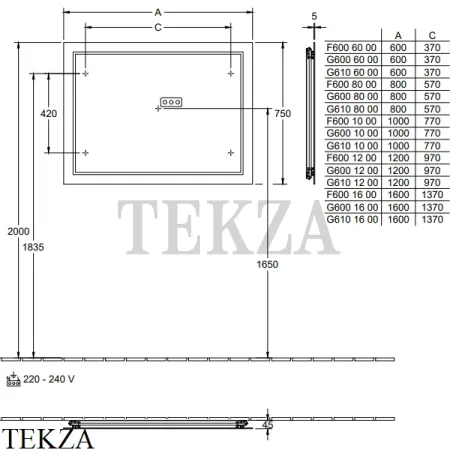 Villeroy & Boch FINION Зеркало со светодиодной подсветкой F6001200