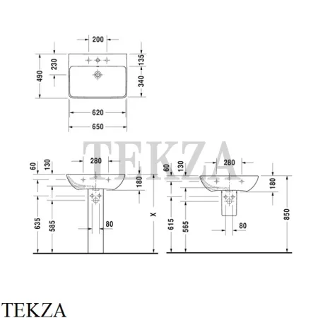 Duravit ME by Starck Раковина подвесная с переливом 2335650000, белый глянец