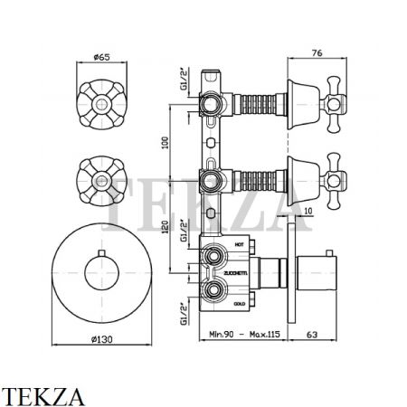 Zucchetti Delfi Термостат для душа, 2 выхода, внешняя часть Z46660, хром глянец