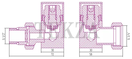 Сунержа Вентиль 3D левый (под шестигранник) G 1/2" НР х G 3/4" НГ 071-1406-1234, Сатин нерж. сталь