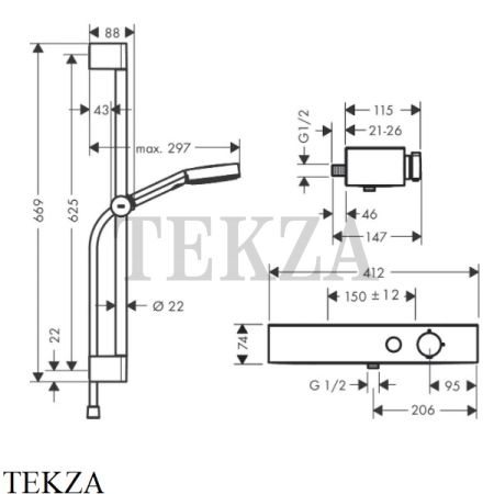 Hansgrohe Pulsify Душевая система 105 3jet Relaxation с ShowerTablet, штанга 24260000, хром глянец