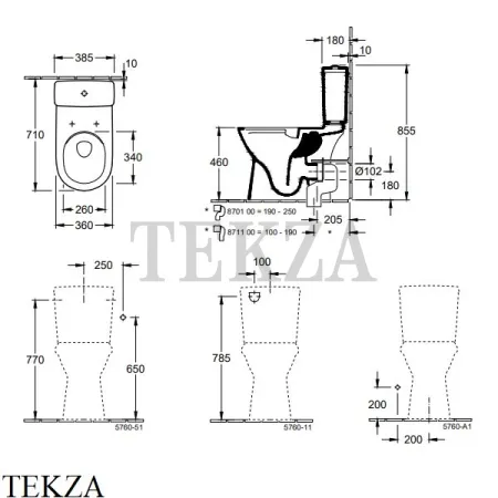 Villeroy & Boch O.NOVO Унитаз компакт без ободка 4620R001, сиденье микролифт, белый глянец