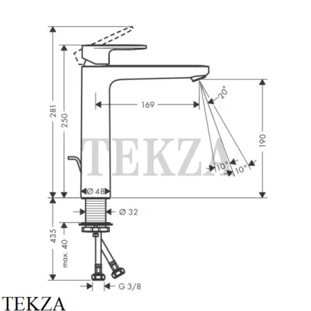 Hansgrohe Vernis Blend Смеситель для раковины высокий, с донным клапаном 71552000, хром глянец