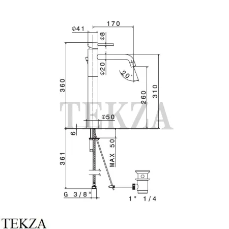 Newform XT Смеситель для раковины высокий, с донным клапаном 4204.M0.070, Titanium satin