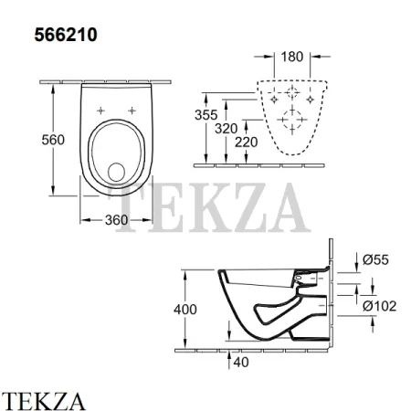 Villeroy & Boch O.NOVO Унитаз подвесной "с полкой" 56621001, сиденье микролифт, белый глянец