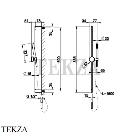 Gessi Origini WARM Штанга с лейкой, шланг 1,50 м 66145-726, Warm Bronze Br