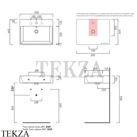 Cielo Smile Раковина подвесная или накладная 60, с переливом SMLAA60 AN, Arenaria