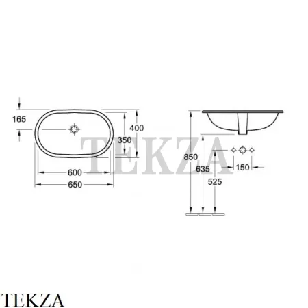 Villeroy & Boch O.NOVO Раковина встраиваемая под столешницу, с переливом 41626001, белый глянец