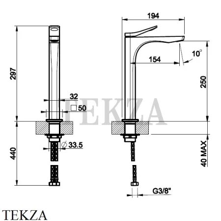 Gessi RILIEVO Смеситель для раковины высокий, без донного клапана 59004-299, черный матовый