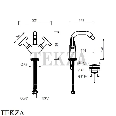 Fantini Sailing Смеситель для биде, с донным клапаном 67P6J062F, Matt British Gold