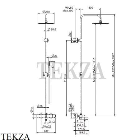 FIMA Carlo Frattini Душевая колонна с термостатом и изливом, верхний душ 250 F4284/R253CR, хром глянец