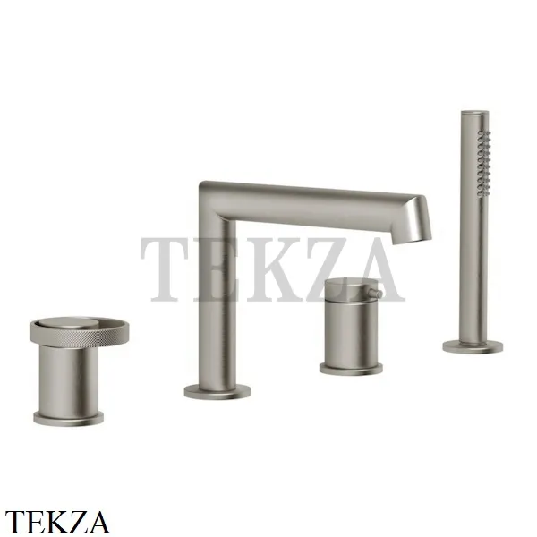 Gessi ANELLO Смеситель на борт ванны с изливом и душевым гарнитуром 63337-149, Finox Brushed Nickel