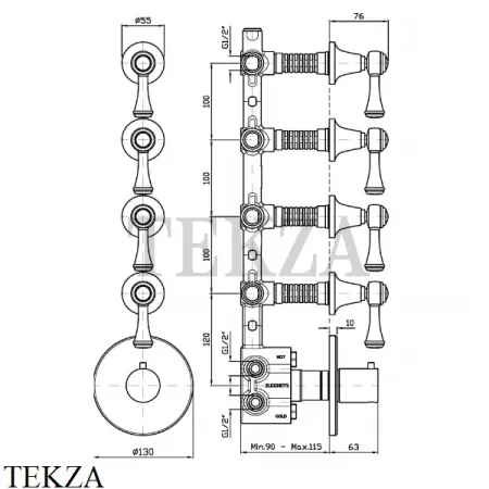 Zucchetti Agora Classic Термостат для душа, 4 выхода, внешняя часть ZAM662, хром глянец