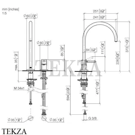 Dornbracht TARA Ultra Смеситель для кухни на два отверстия 32815875-09, латунь глянец (23kt Gold)