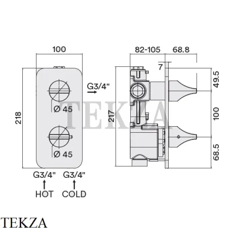 Bossini  APICE Термостат для душа, 1,2 потока, внешняя часть Z035202.094, никель Brushed